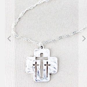 Crave Cutout Silvertone Triple Cross Necklace